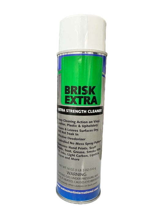 Brisk Extra - Extra Strength CleanerUpholstery & Interior Cleaner Multi-Purpose Dry Foam Cleaner Cleans and refreshes interior surfaces. Perfect for plastic and fabric trim, seats & carpets. Cleans and refreshes interior surfaces Perfect for plastic & fab