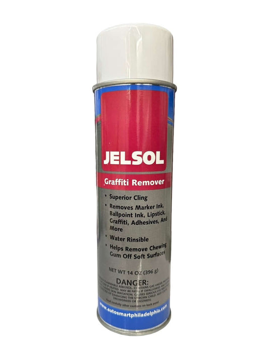 Jelsol - Graffitti RemoverJelsol Graffiti remover. Also removes chewing gum. label adhesive and more An aerosol cleaner for removing chewing gum and adhesives from fabrics and glass. Quickly removes chewing gum, labels and graffiti from fabric and vinyl u