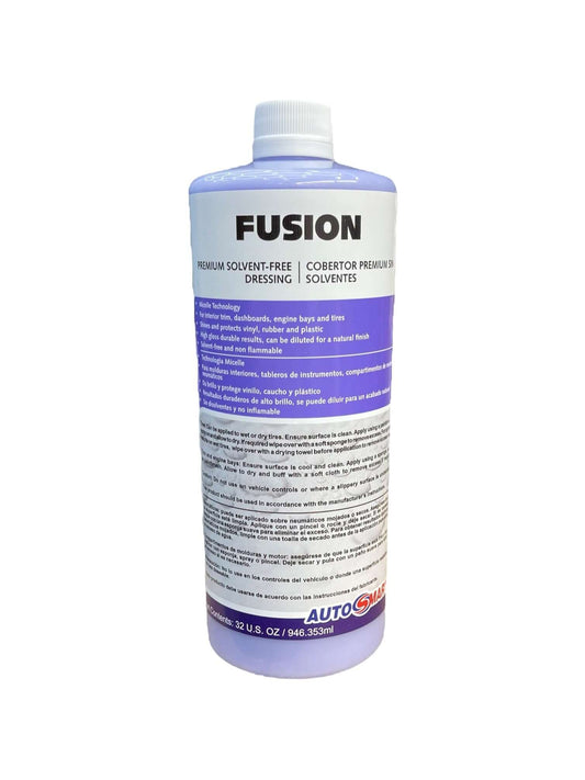 Fusion - Premium Solvent Free Tire Shine 1qtFusion has all the benefits of a premium solvent free dressing with the addition of new Micelle technology. Non-milky residue For tires, interior trim, dashboards and engine bays Shines and protects vinyl, rubbe