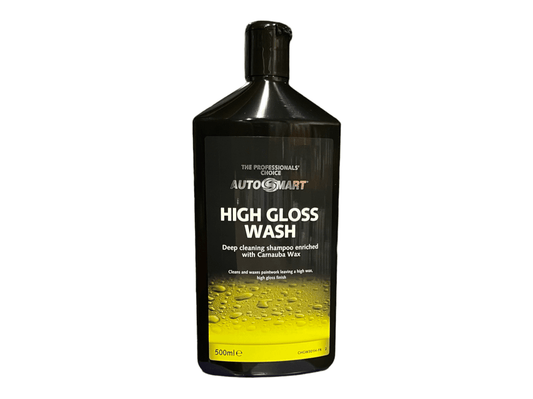 High Gloss Wash - Premium Wash & Wax Shampoo 500mlA pH neutral, superior wash and wax concentrate product which has an excellent deep cleaning action for removing dirt and traffic film. Leaves a high wax, high gloss finish on paintwork, giving protection