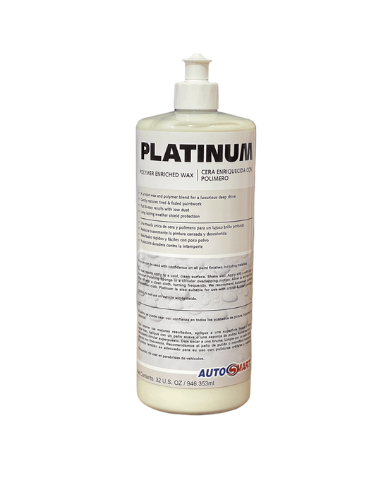 Platinum - Polymer Enriched Liquid Wax 1qtPolymer enriched wax A premium wax polish. Quick and easy to use. Platinum's advanced reactive polymers bond to the surface, making it weather resistant & giving a long lasting, deep gloss. Gives a rich shine, par