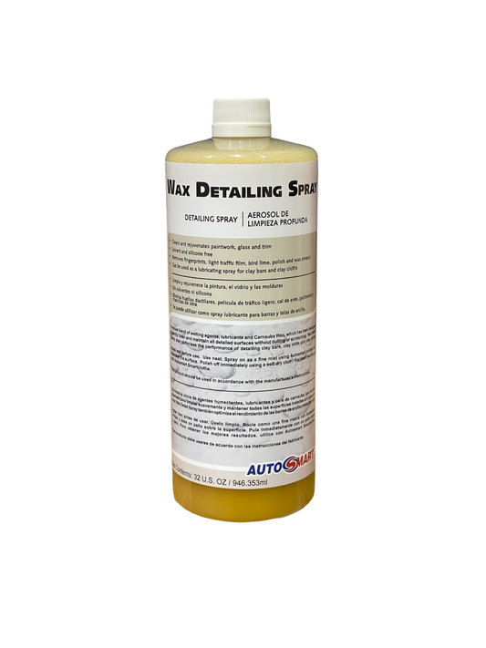 Wax Detailing Spray 1qtA premium quick detail spray. Quickly cleans & rejuvenates new and detailed surfaces such as paintwork, glass & trim. Ideal for PDI, spot deliveries and showroom use as well as quick freshen ups for shows Cleans and rejuvenates pain